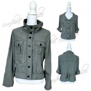 Ann Taylor LOFT Lightweight Nylon Army Green Adjustable Sleeves Utility Jacket